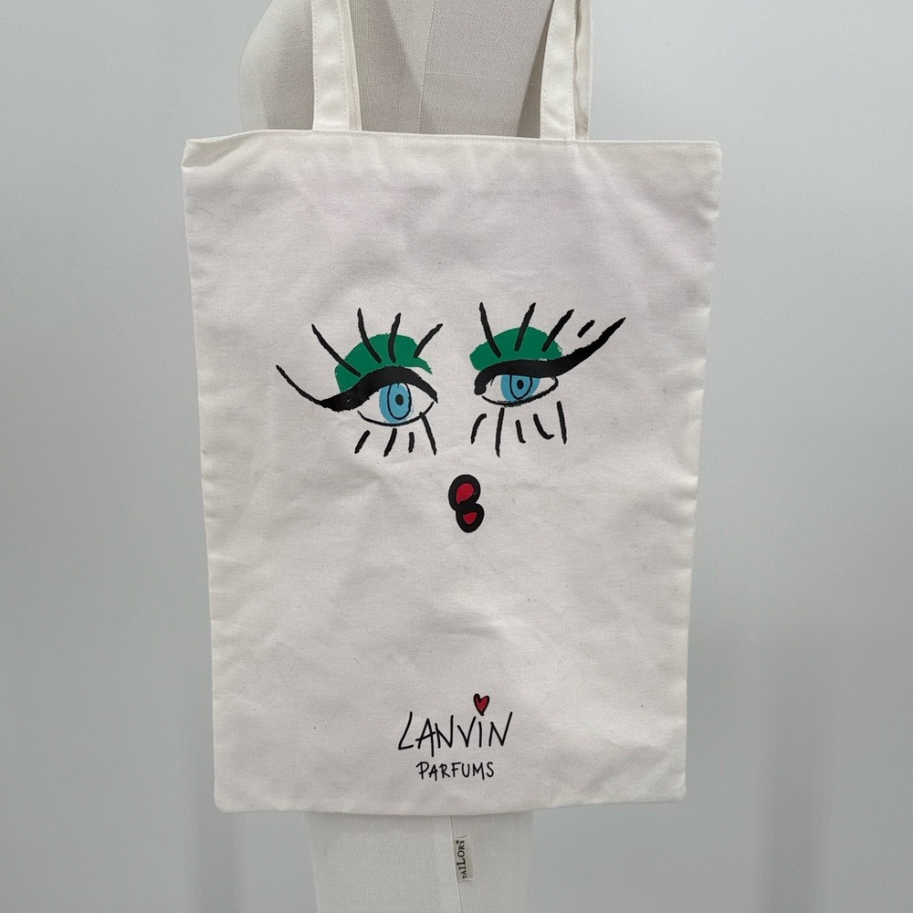 Rare Lanvin Parfums Artistic White Canvas Tote with Eye Design